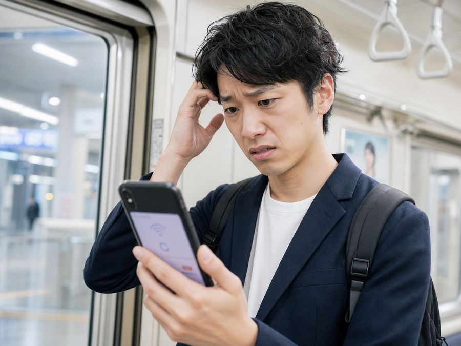 電車内で電波が悪く決済できない様子
